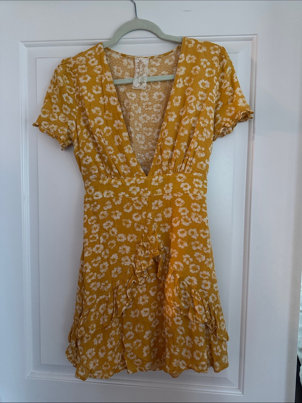 Sadie & Sage Mustard Floral V-Neck Mini Dress